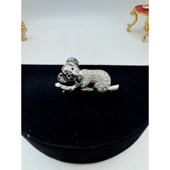 Swarovski Pave Crystal Silver Tone Koala Bear Brooch Pin Original - Picture 1 of 6